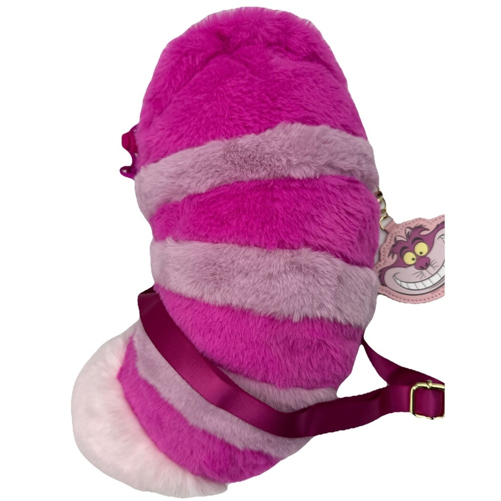 Disney Cheshire Cat Plush Crossbody Bag Pink Striped Japan Alice Wonderland
